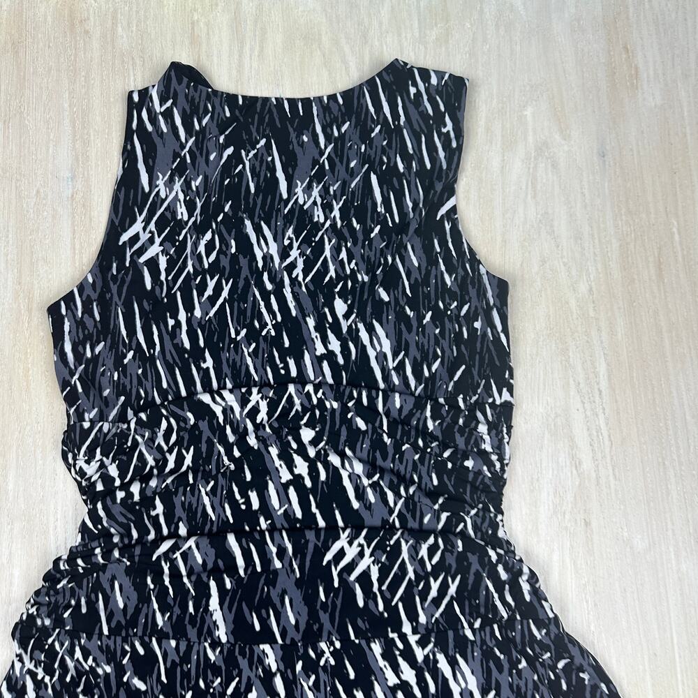 Nine West Abstract Monochrome V-Neck Sleeveless Stretch Classic Casual Dress 12 - Picture 13 of 14